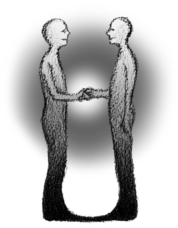 Illustration to personer giver hånd