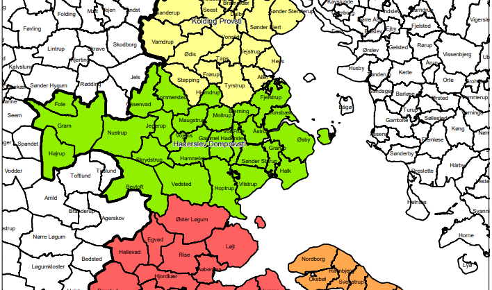 Kort - områder delt ind i farver
