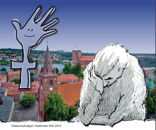 Grafik af kors med hånd og ked af det mand ovenpå billede fra Haderslev