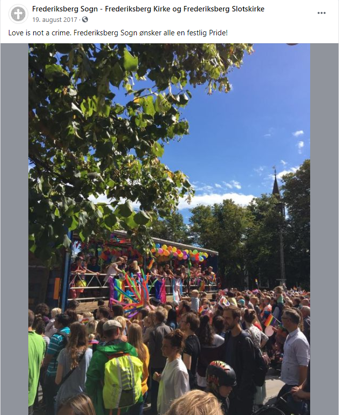 Facebook opslag fra Frederiksberg sogn af Pride optog